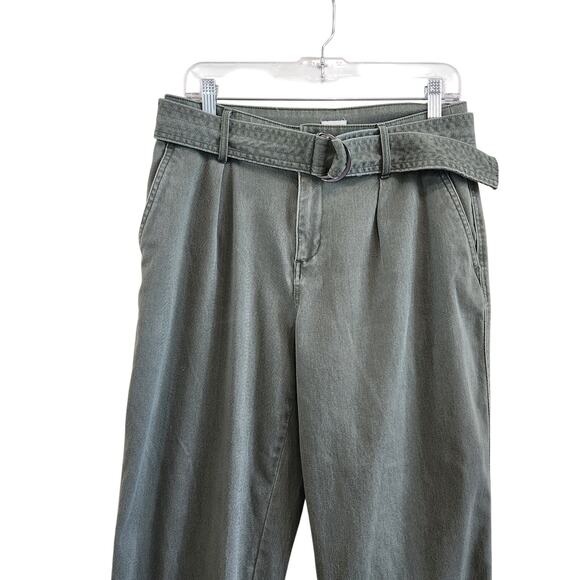 A New Day Straight Leg Belted Trouser Pant Pockets High Rise Green Denim Size 6 - Picture 3 of 11